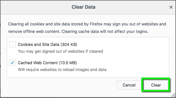 delete cache for one site firefox mac
